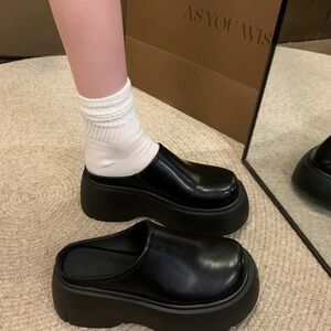 New Black Platform Slip-On Shoes